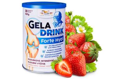 GELADRINK Forte Hyal Jahoda - Комплексный состав для продление активной жизнедеятельности суставов, позвоночника и сосудов со вкусом клубники, 420 г